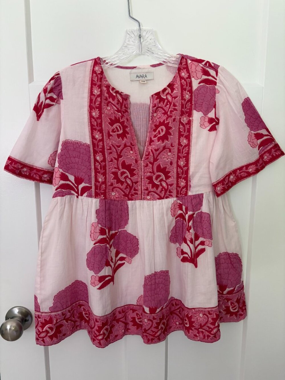 Avara Pink Floral Print 100% Cotton Top XS